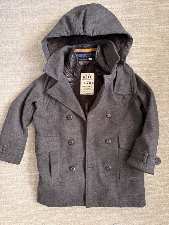 Mexx Other - Mexx Boys' Gray Hooded Double-Breasted Coat (large)